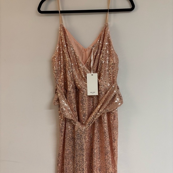 Sequined Spaghetti Straps V-Neck Bodycon Party Dress - Rose Gold - Picture 4 of 12